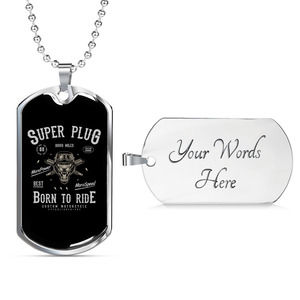 Super Plug Biker Necklace Stainless Steel or 18k Gold Dog Tag 24"